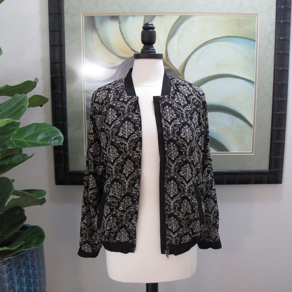 ELODIE Damask Printed Bomber Jacket - Picture 2 of 11